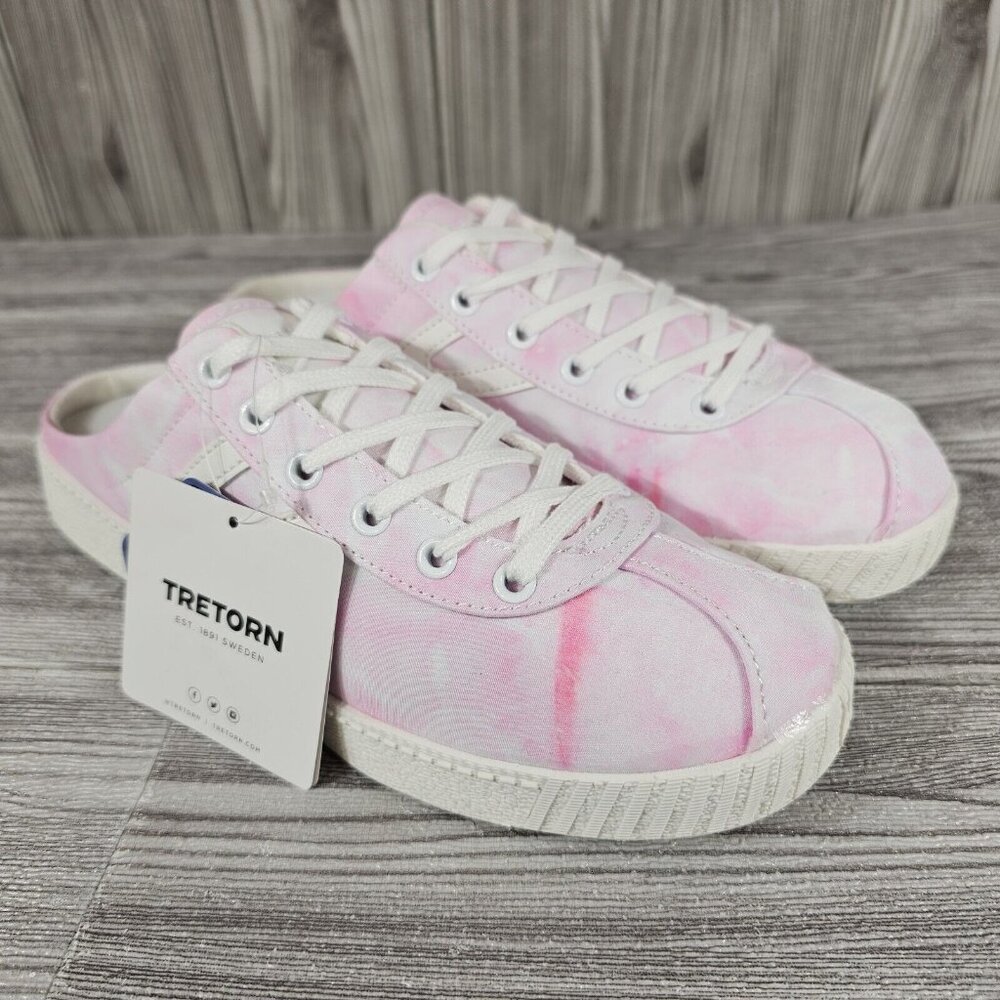 Tretorn Lace up Sneaker Mules Easy Nylite Canvas Pink/White Dye -SIZE 7